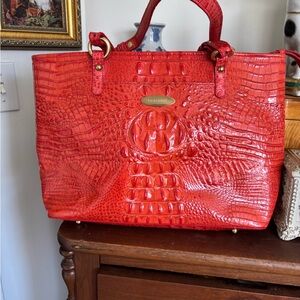 BRAHMIN Vibrant Tangerine/Orange Croc-Embossed Tote